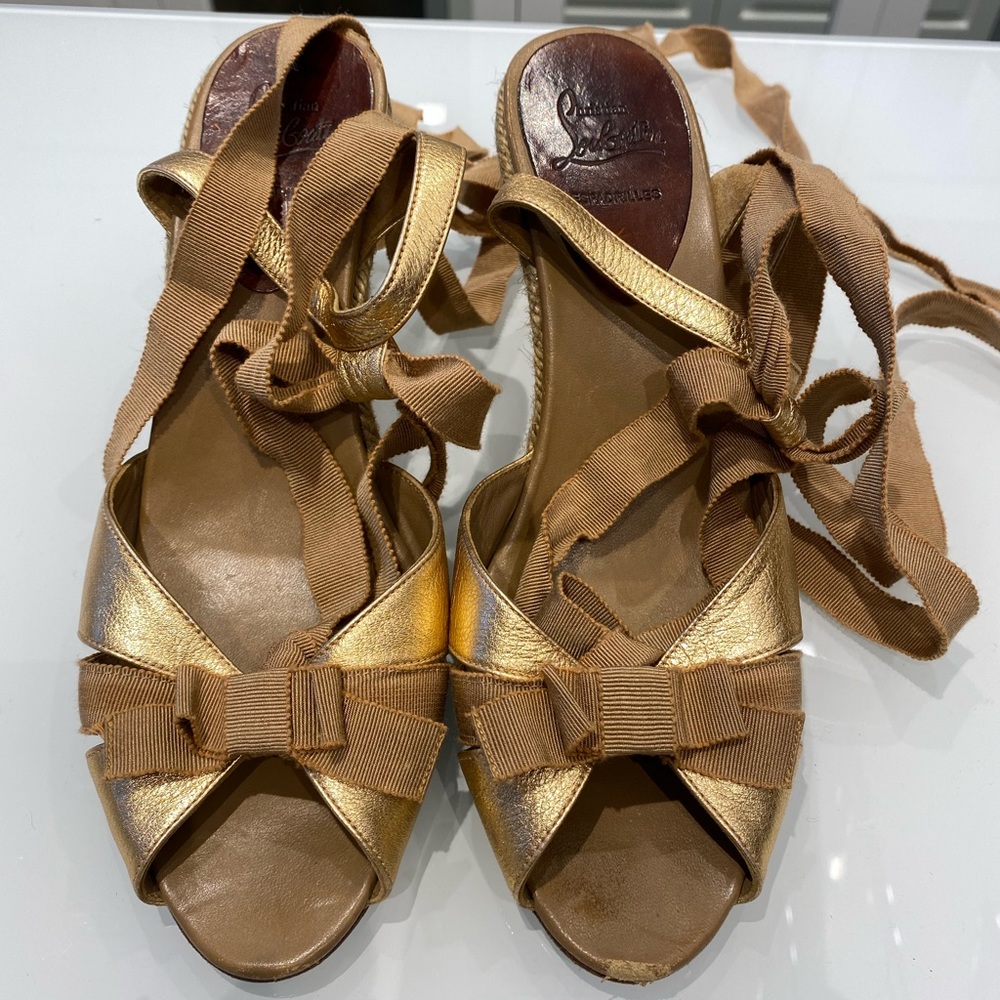 Christian Louboutin gold tie up espadrilles